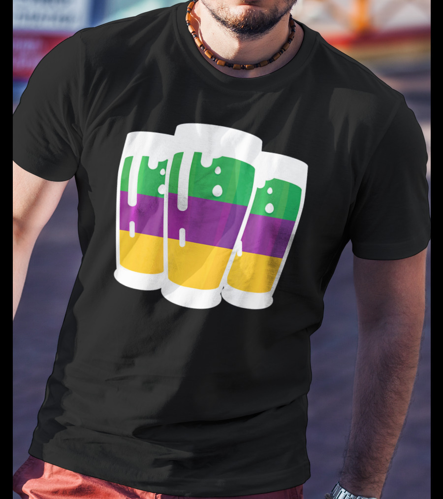 Mardi Gras Beer Funny Mardi Gras Party Carnival Colors T-Shirt