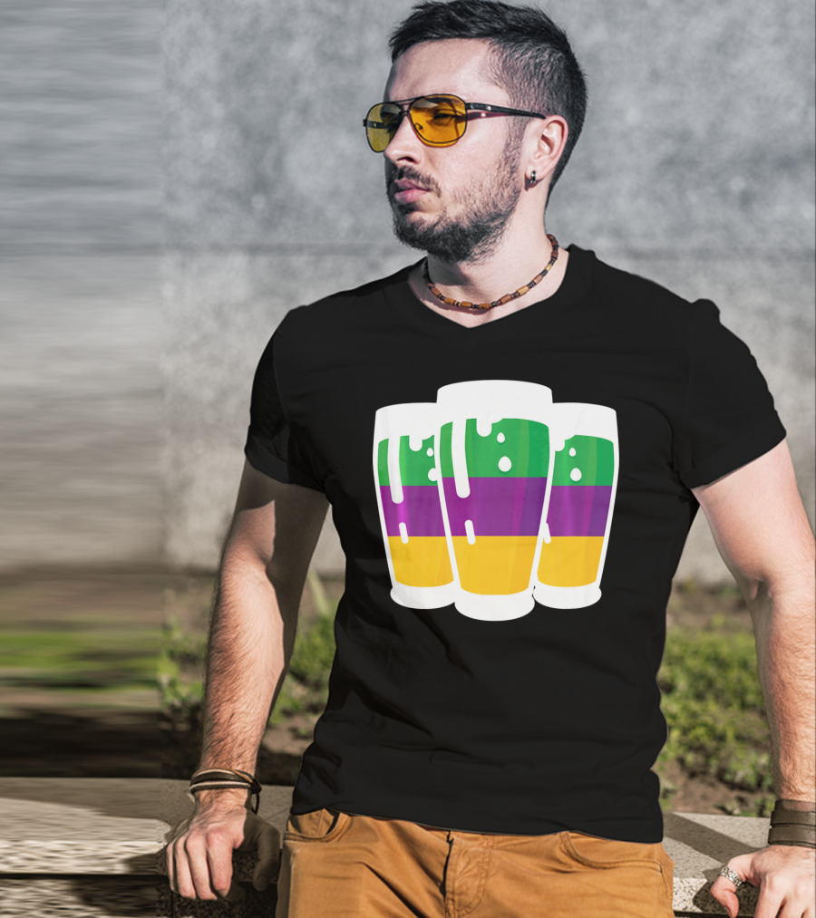 Mardi Gras Beer Funny Mardi Gras Party Carnival Colors T-Shirt
