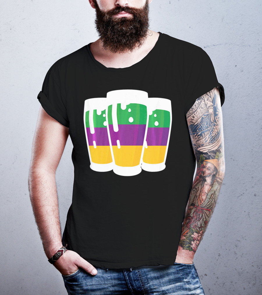 Mardi Gras Beer Funny Mardi Gras Party Carnival Colors T-Shirt