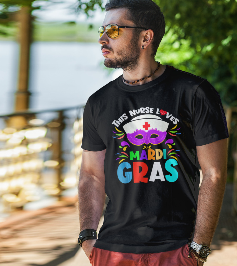 This Nurse Loves Mardi Gras Colorful Costume Mask T-Shirt