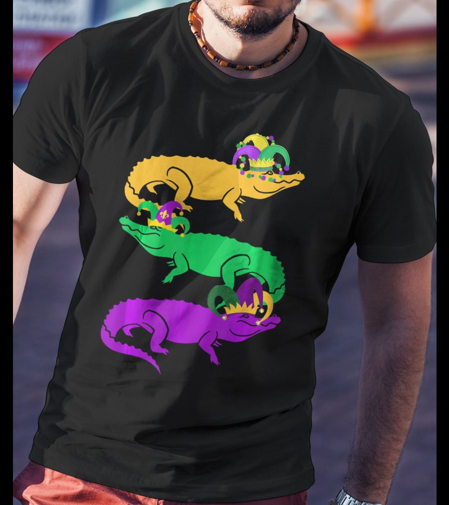Cute Three Alligator Jesters Mardi Gras Beads T-Shirt