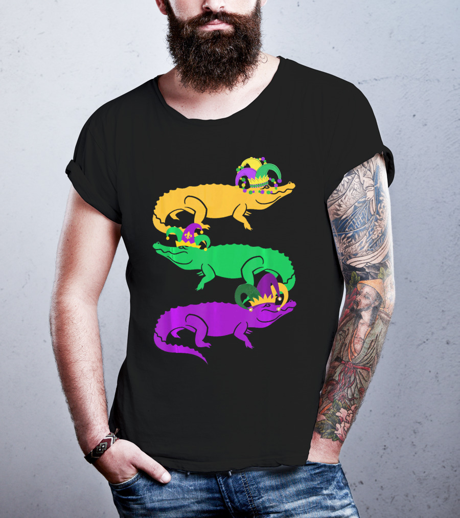 Cute Three Alligator Jesters Mardi Gras Beads T-Shirt