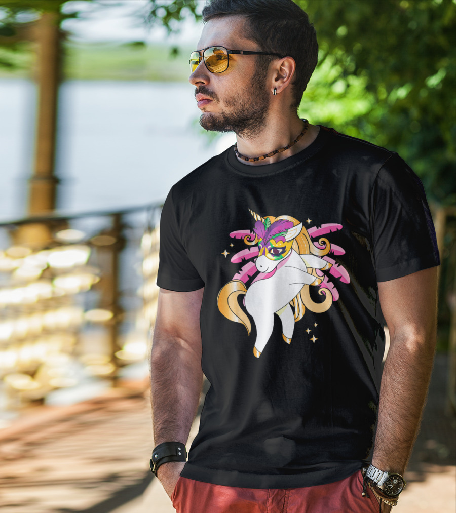 Mardi Gras Unicorn New Orleans LA Party Masked T-Shirt