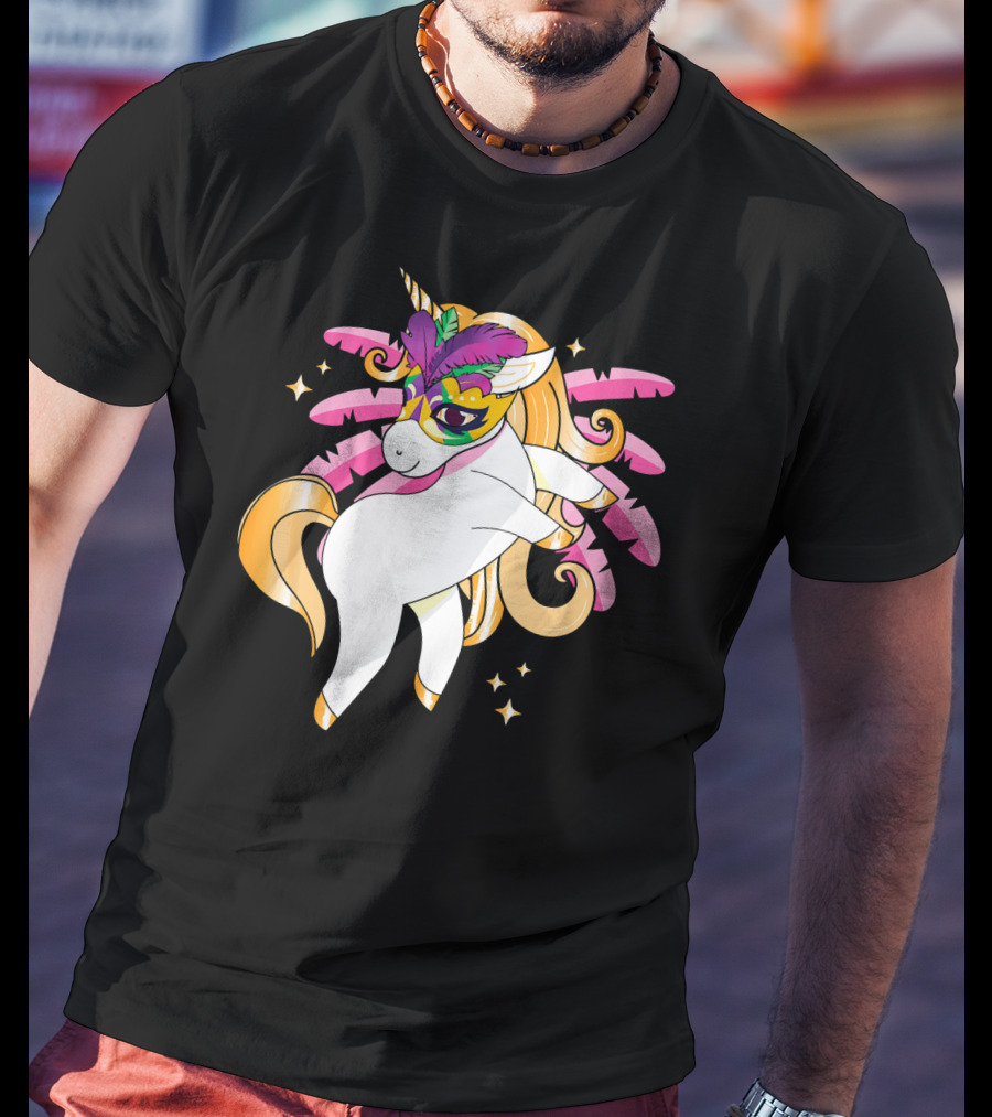 Mardi Gras Unicorn New Orleans LA Party Masked T-Shirt