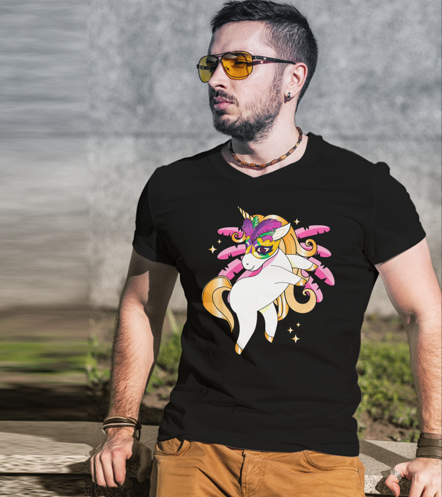 Mardi Gras Unicorn New Orleans LA Party Masked T-Shirt