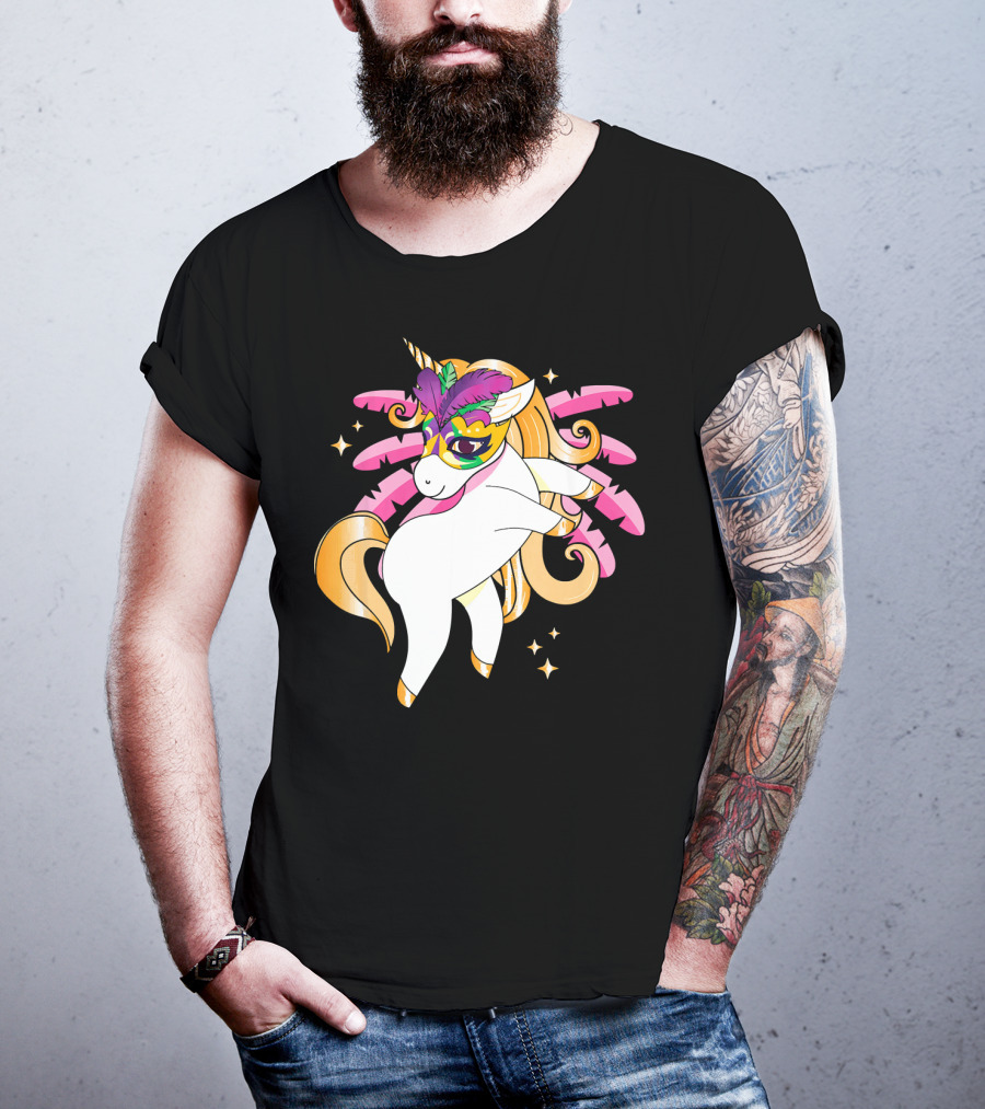 Mardi Gras Unicorn New Orleans LA Party Masked T-Shirt