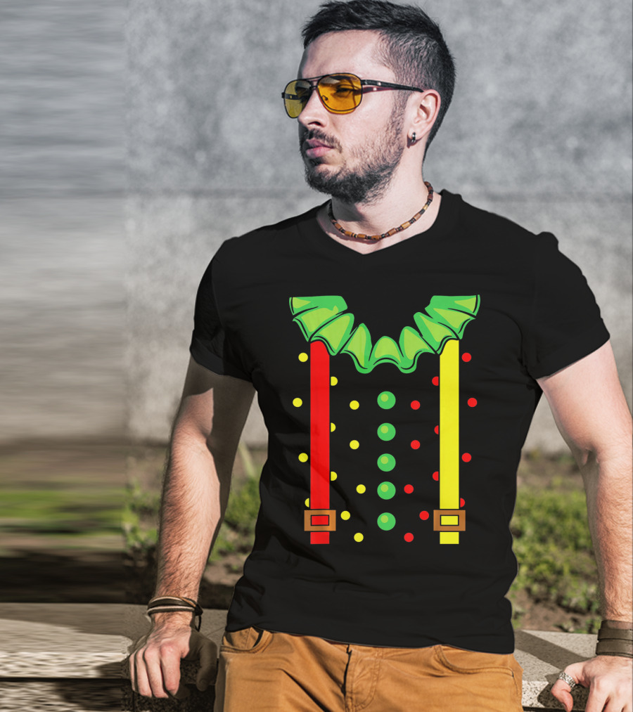 Funny Red And Yellow Suspenders With Green Jester Collar Clown T-Shirt