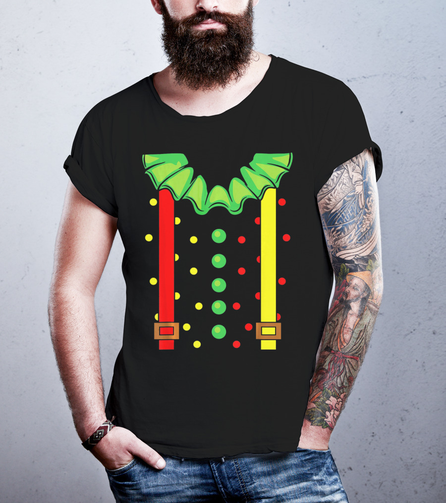Funny Red And Yellow Suspenders With Green Jester Collar Clown T-Shirt