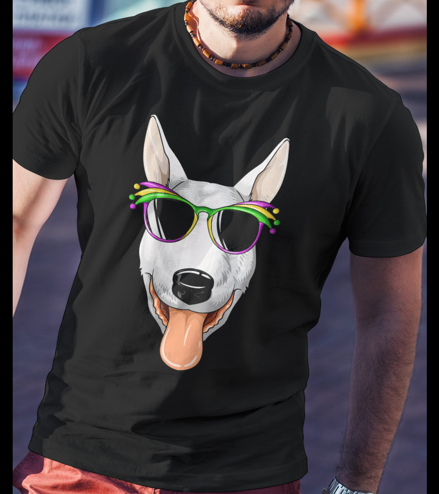 Bull Terrier Mardi Gras Carnival Sunglasses Mask T-Shirt