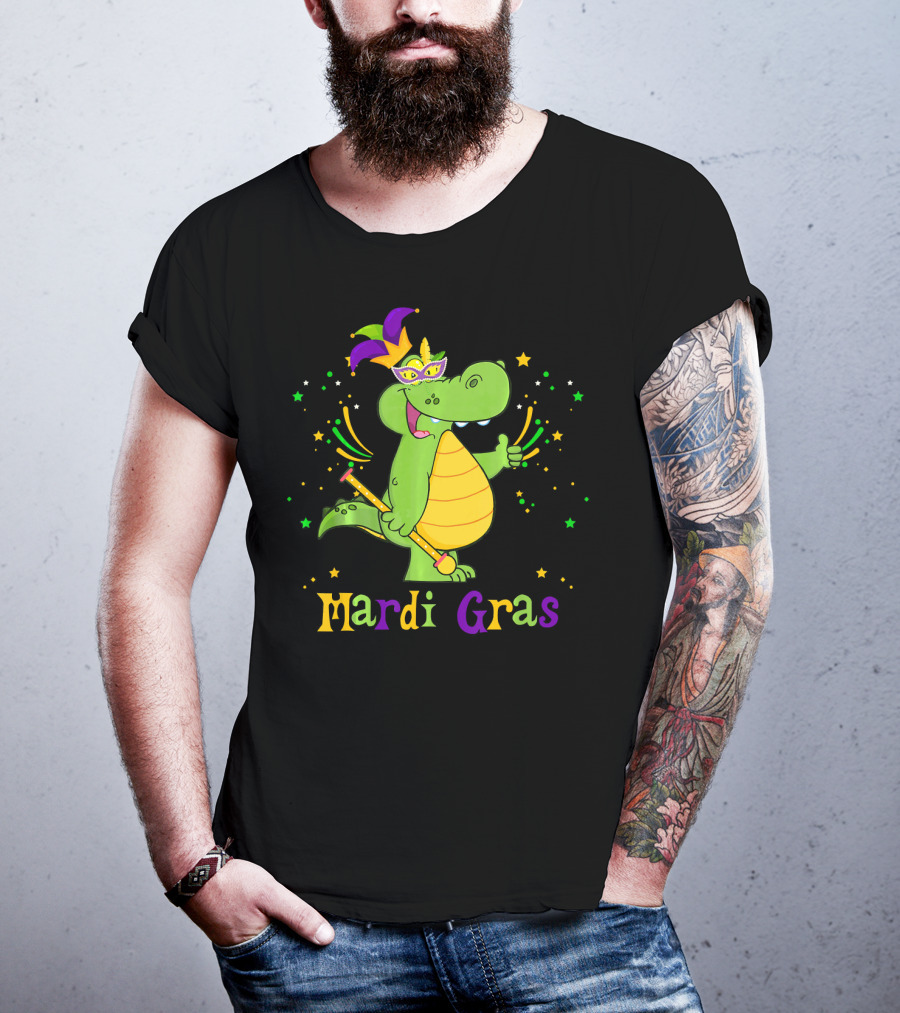 Mardi Gras Alligator With Mask And Star Accents T-Shirt