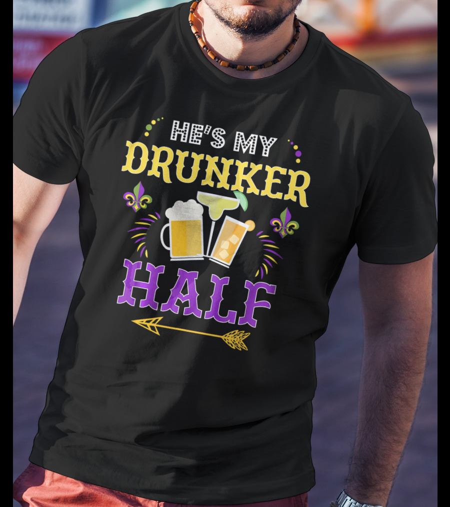 He's My Drunker Half Beer Cocktails Fleur-de-Lis Arrow T-Shirt