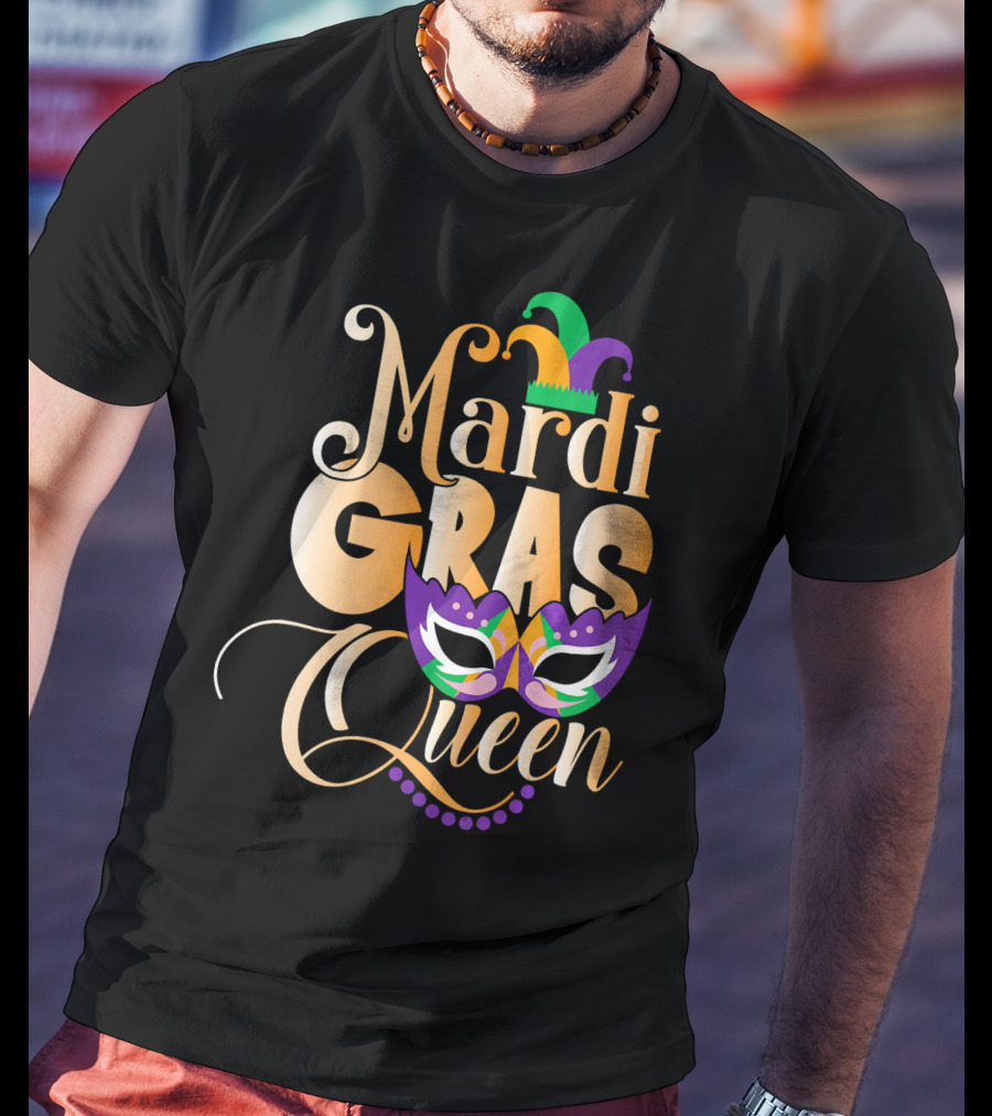 Mardi Gras Queen New Orleans Mask Beads Festival T-Shirt
