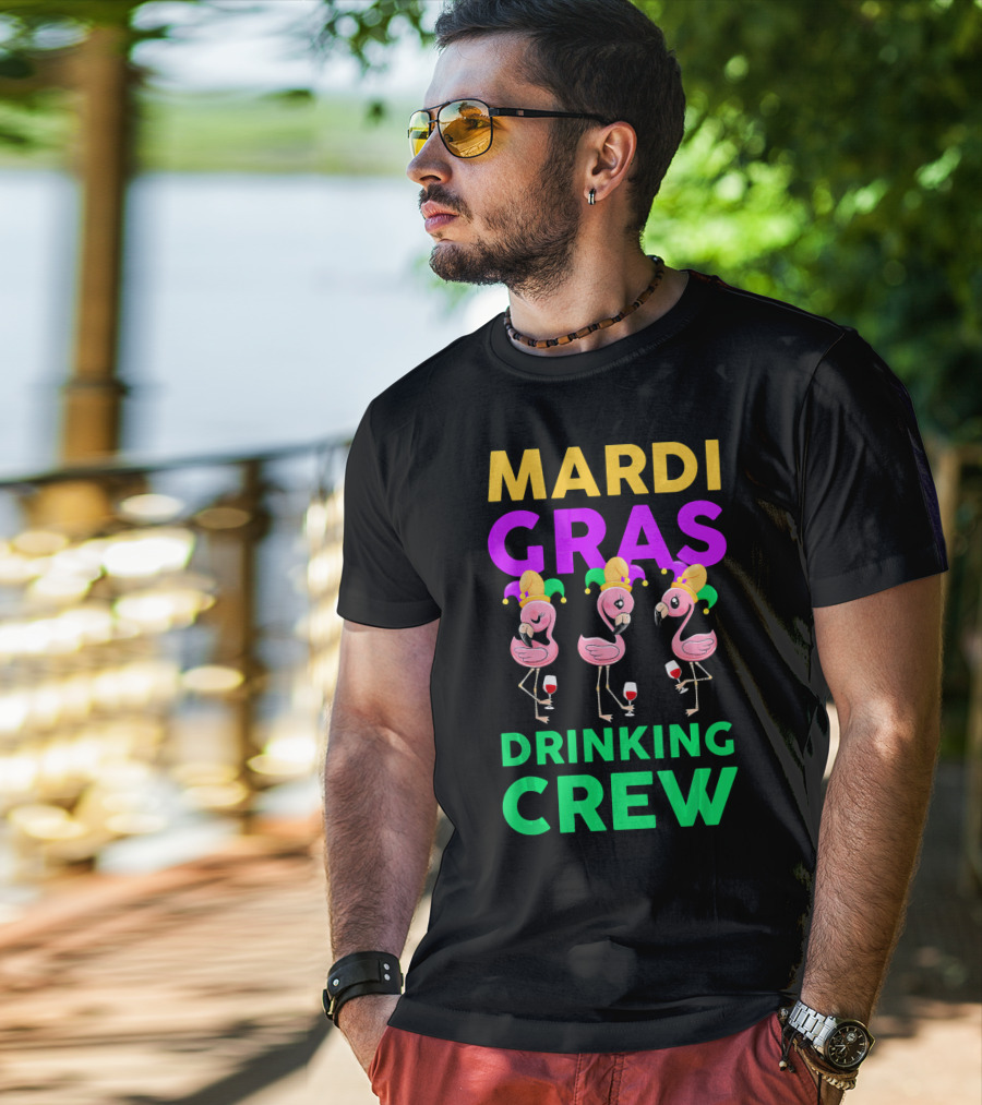 Mardi Gras Drinking Crew Flamingo Jester Party Fun T-Shirt