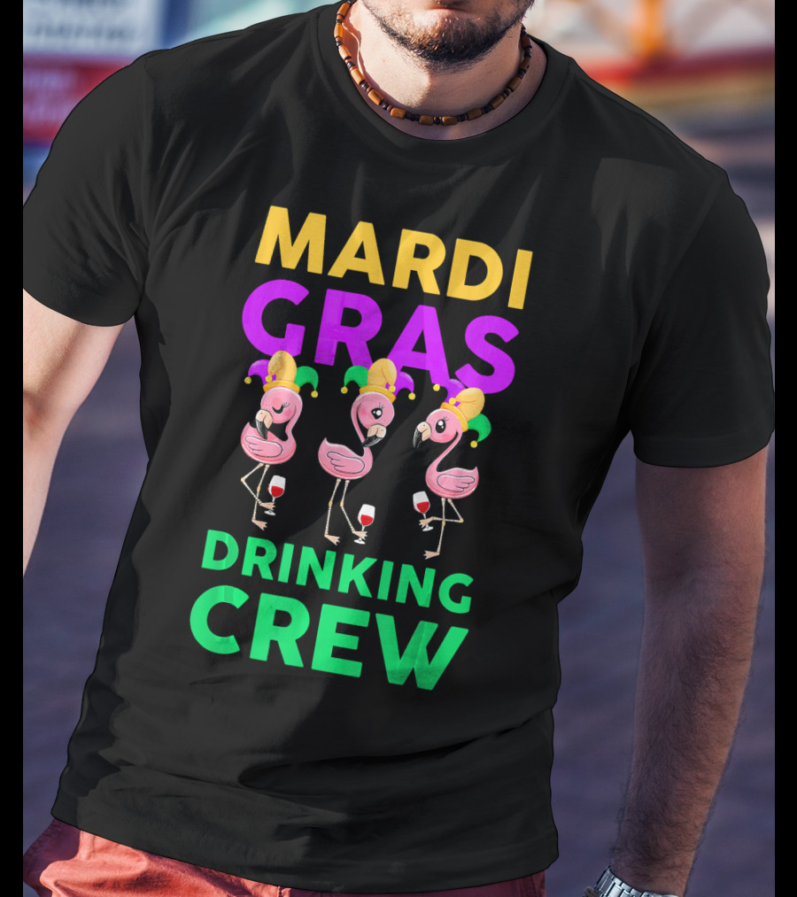 Mardi Gras Drinking Crew Flamingo Jester Party Fun T-Shirt