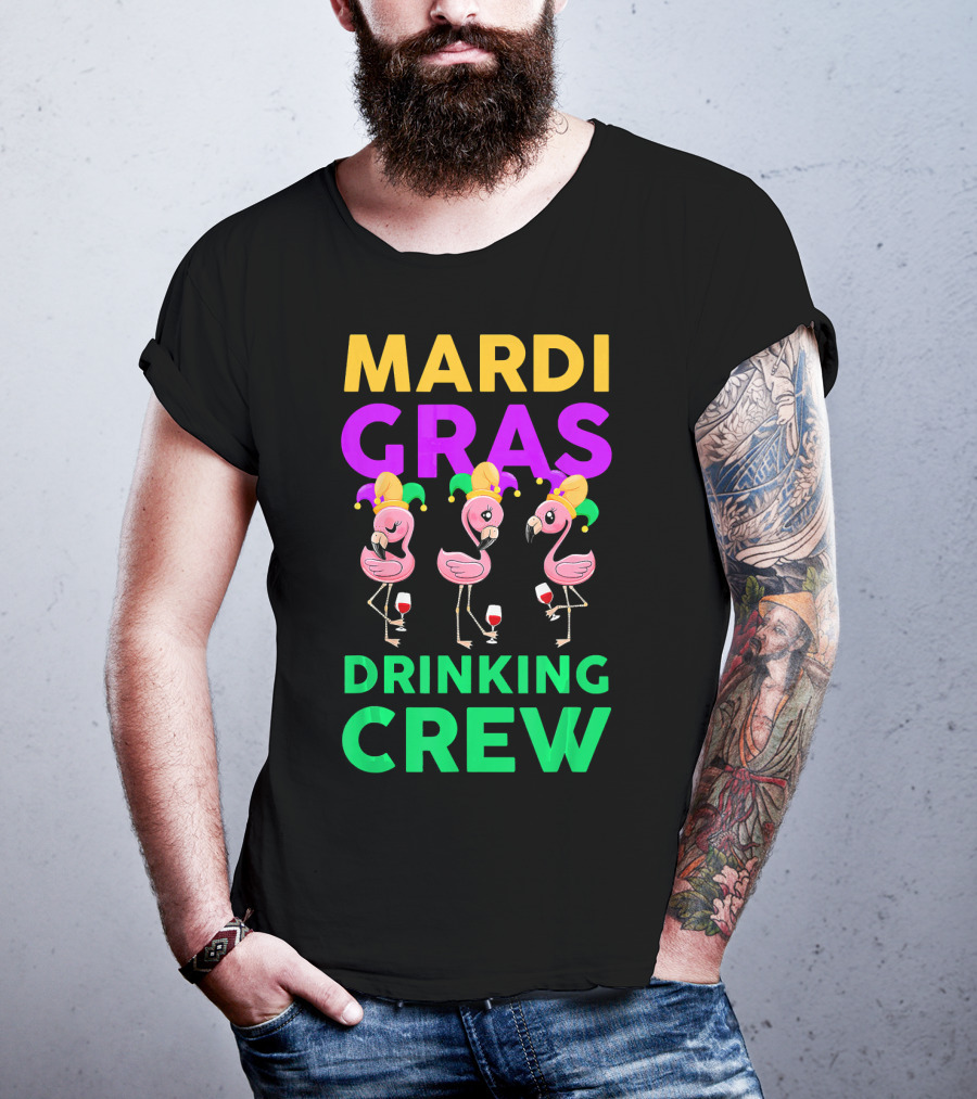 Mardi Gras Drinking Crew Flamingo Jester Party Fun T-Shirt