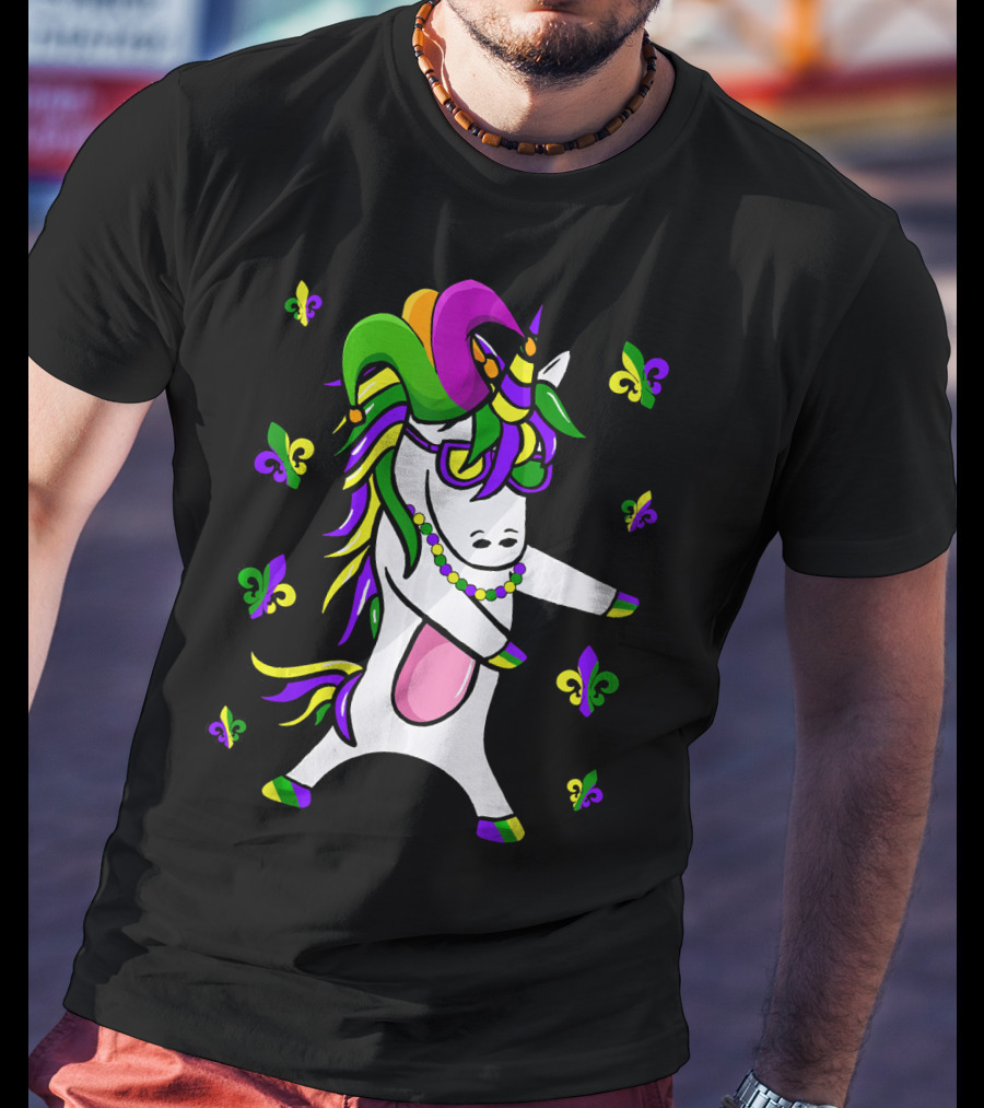 Flossing Unicorn Mardi Gras Floss Fleur De Lis Party T-Shirt