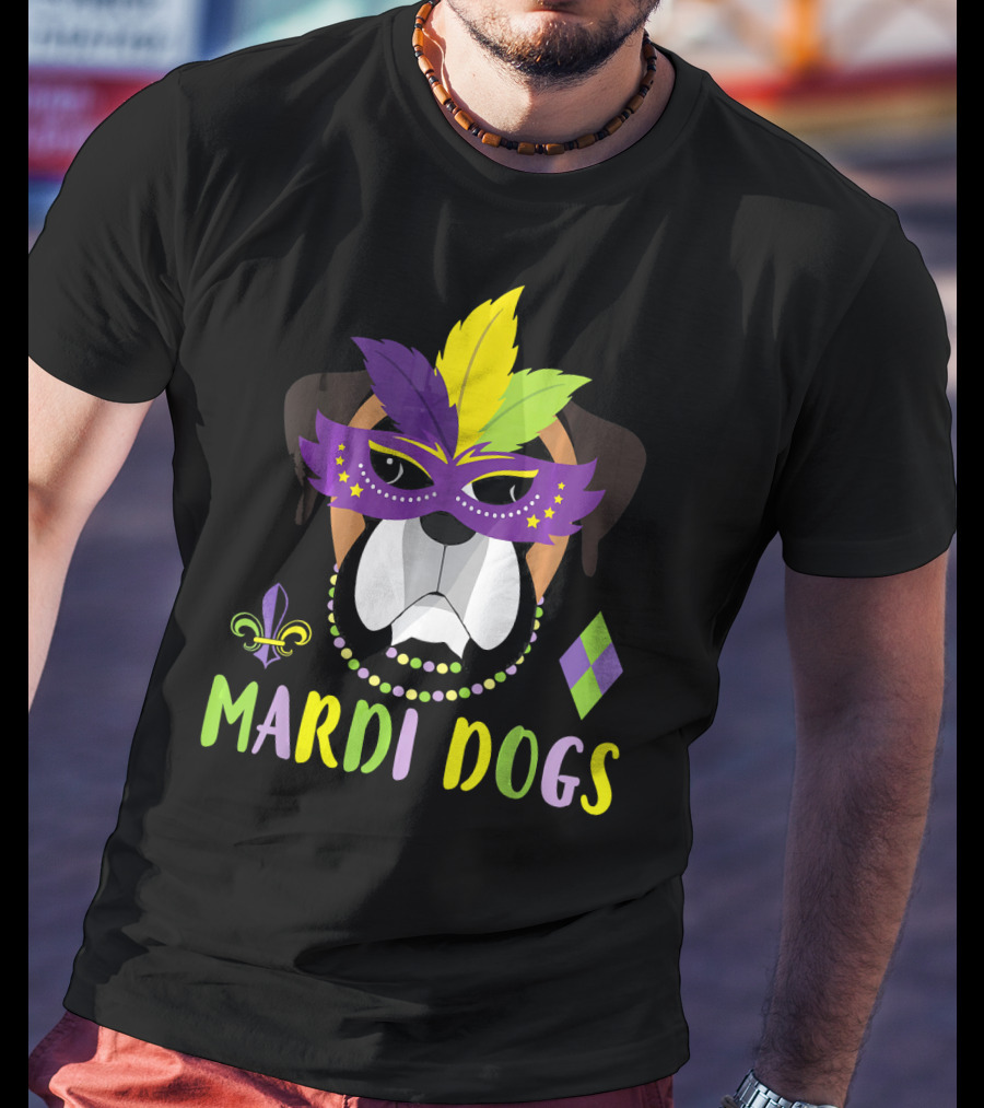 Boxer Dog Mardi Gras Mask Beads Mardi Dogs Fleur-de-Lis T-Shirt
