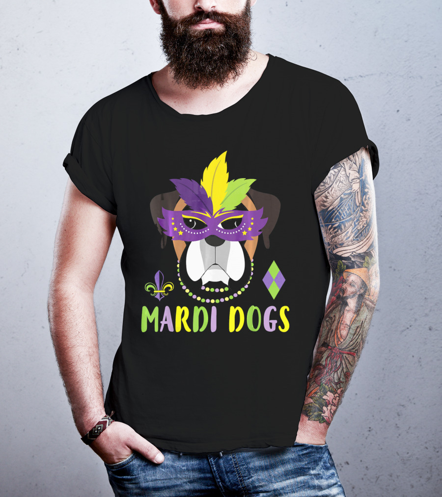 Boxer Dog Mardi Gras Mask Beads Mardi Dogs Fleur-de-Lis T-Shirt