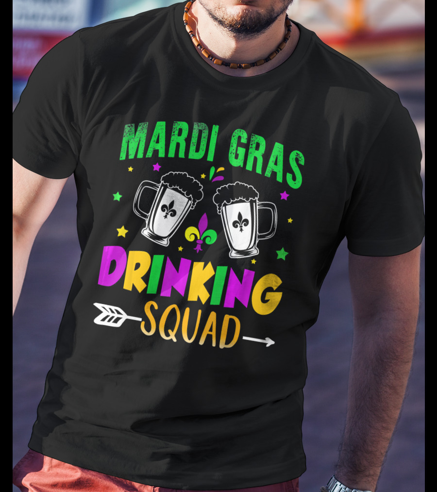 Mardi Gras Drinking Squad Beer Mug Fleur De Lis Party T-Shirt