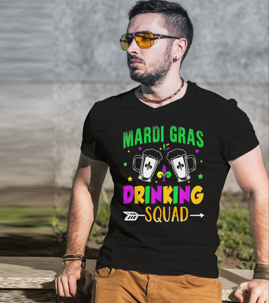 Mardi Gras Drinking Squad Beer Mug Fleur De Lis Party T-Shirt