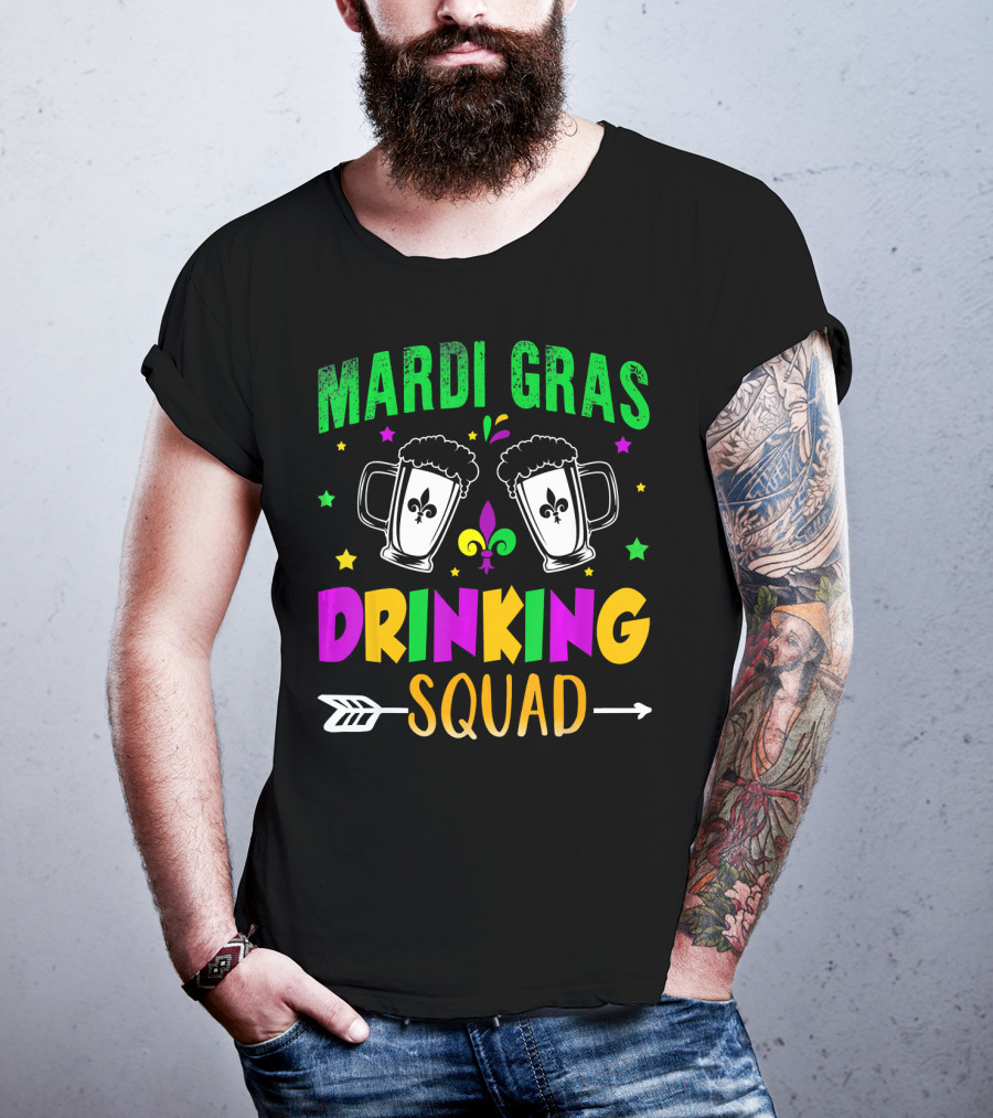 Mardi Gras Drinking Squad Beer Mug Fleur De Lis Party T-Shirt