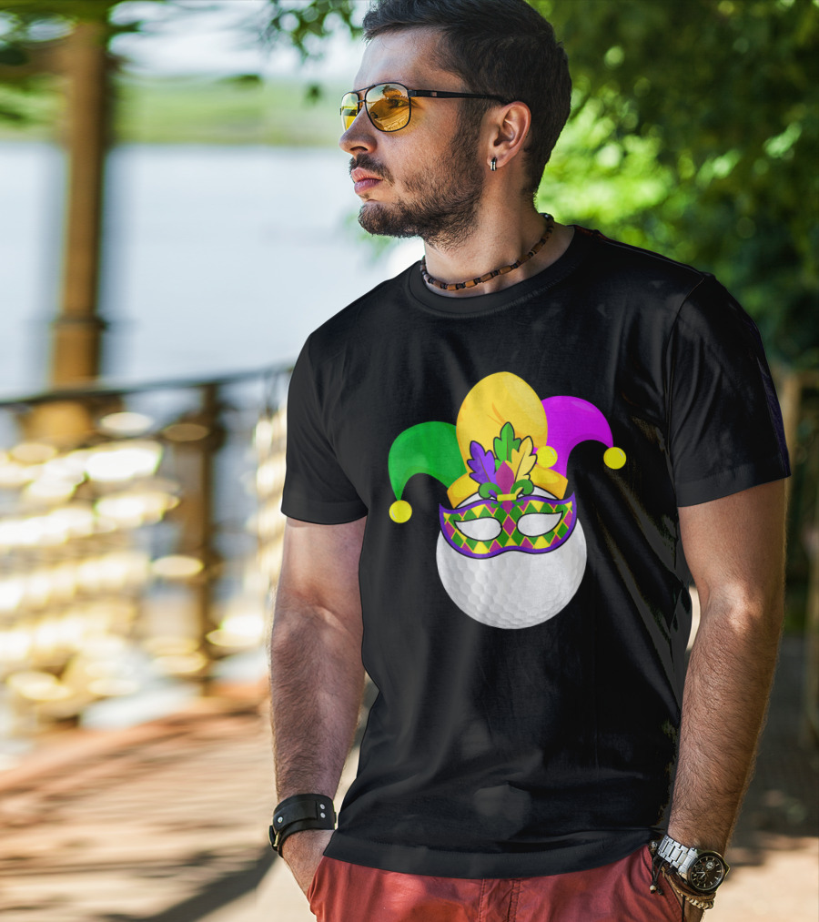 Golf Ball Mardi Gras Jester Hat Carnival Mask T-Shirt