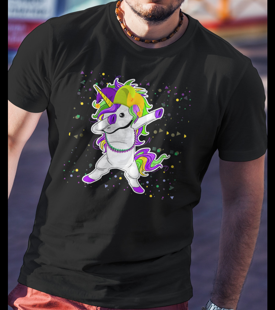Mardi Gras Unicorn Party Mask Floss Dance T-Shirt