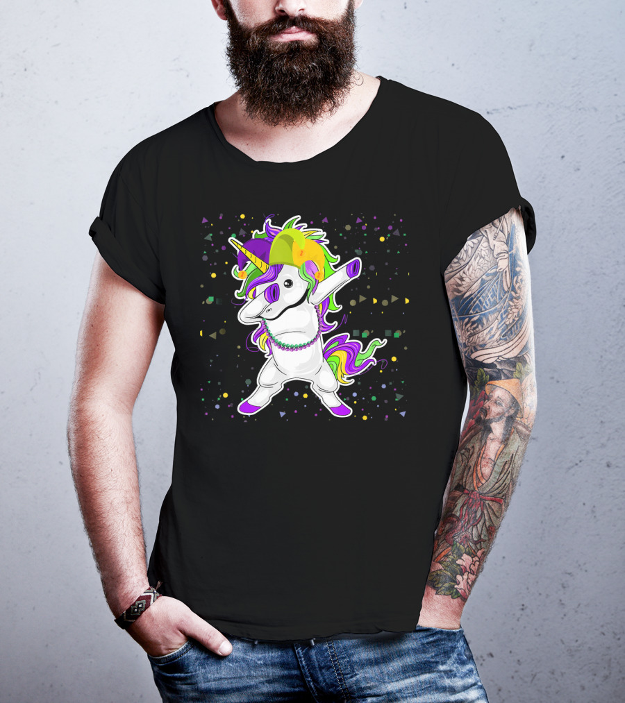 Mardi Gras Unicorn Party Mask Floss Dance T-Shirt