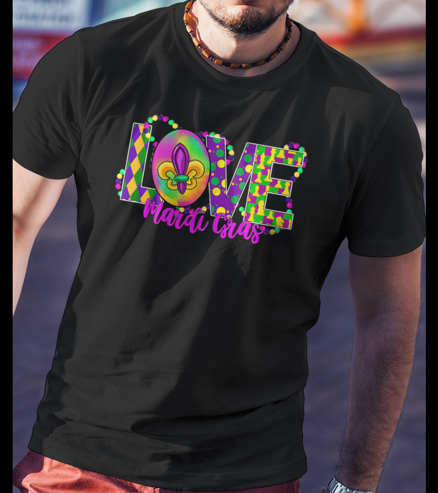 LOVE Mardi Gras Celebration Fleur-de-Lis T-Shirt