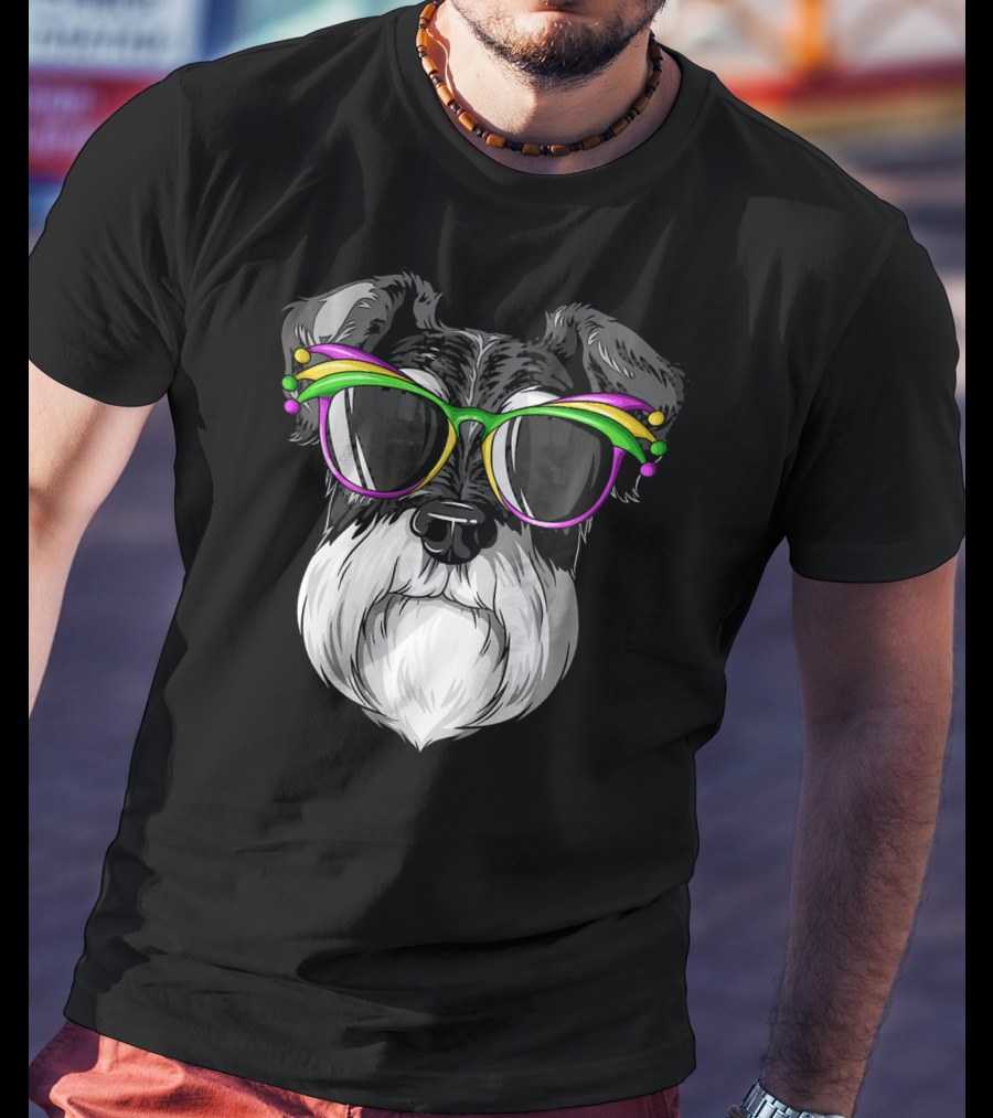 Schnauzer Mardi Gras Carnival Mask Sunglasses T-Shirt