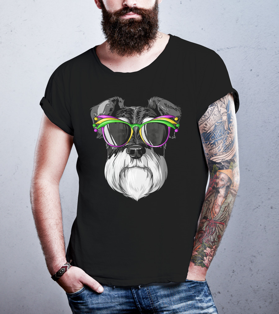 Schnauzer Mardi Gras Carnival Mask Sunglasses T-Shirt