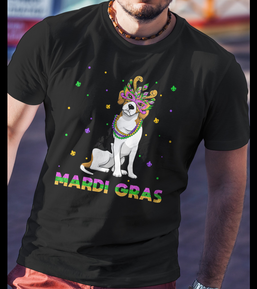 Jack Russell Terrier Mardi Gras Mask Beads Fun T-Shirt