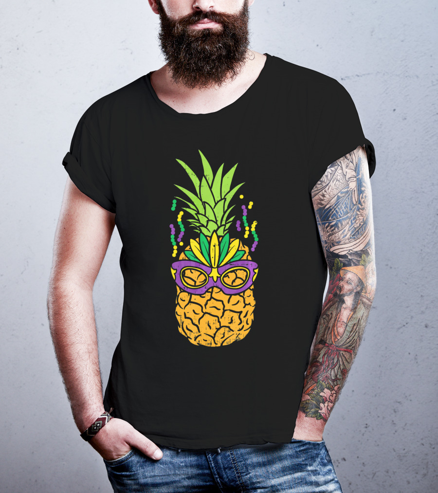 Pineapple Jester Mask Mardi Gras Fruit Funny Cool T-Shirt