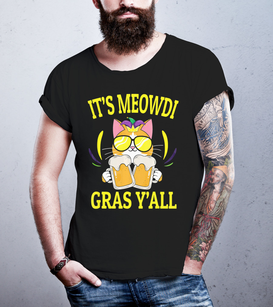 It's Meowdi Gras Y'all Cat With Beers And Sunglasses T-Shirt