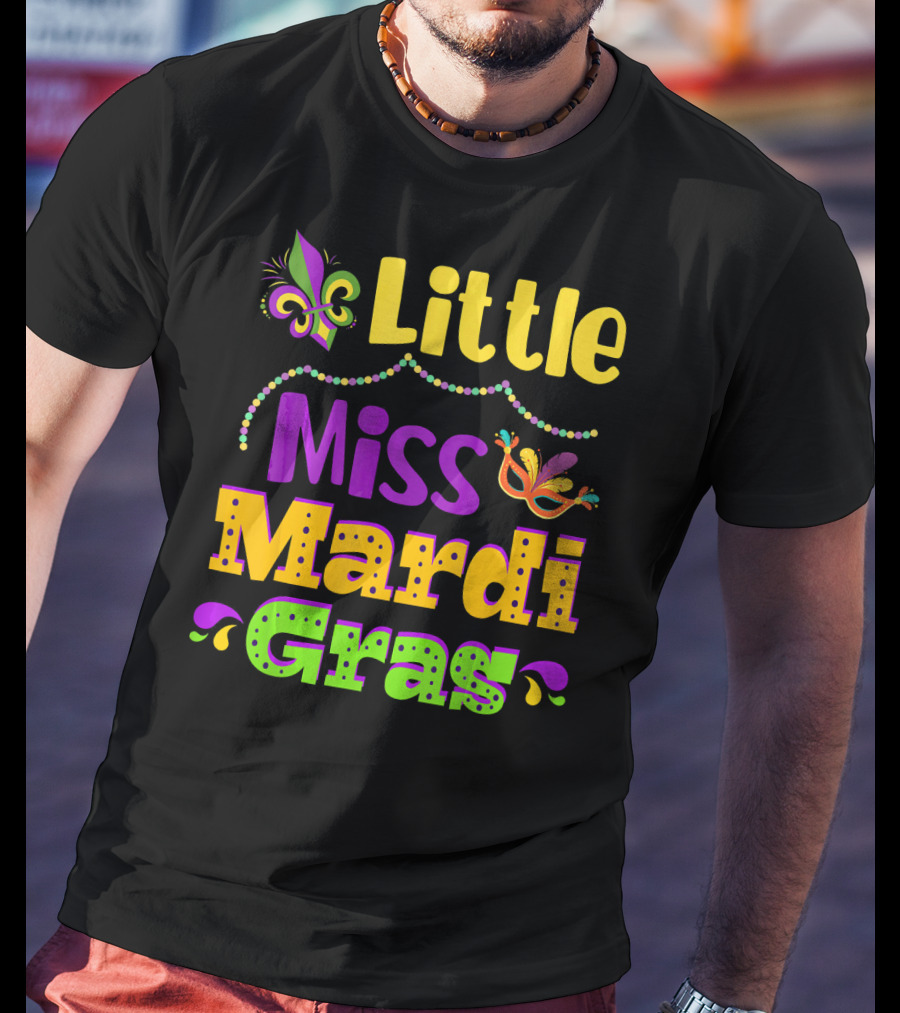 Little Miss Mardi Gras Fleur De Lis Beads Mask T-Shirt