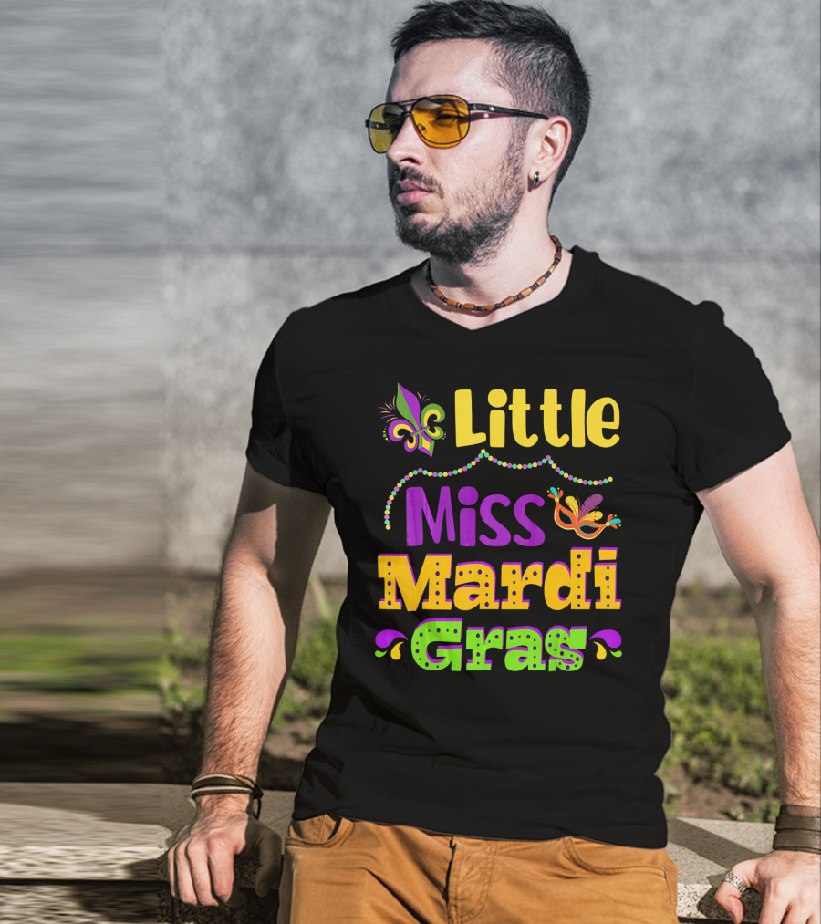 Little Miss Mardi Gras Fleur De Lis Beads Mask T-Shirt