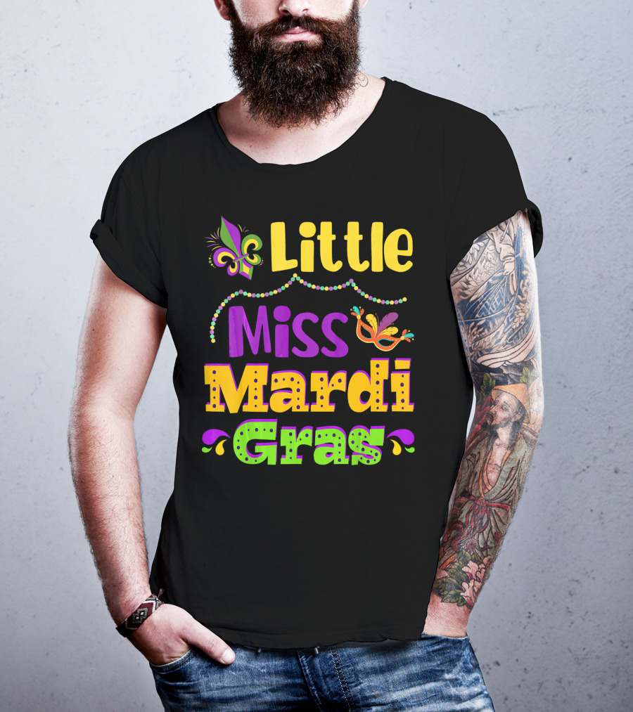Little Miss Mardi Gras Fleur De Lis Beads Mask T-Shirt