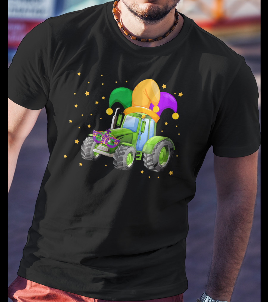 Mardi Gras Tractor With Jester Hat And Mask T-Shirt