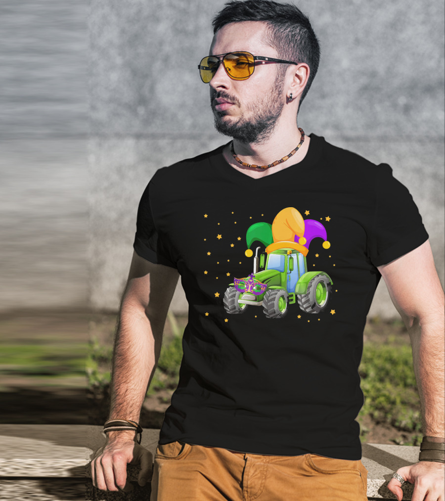 Mardi Gras Tractor With Jester Hat And Mask T-Shirt