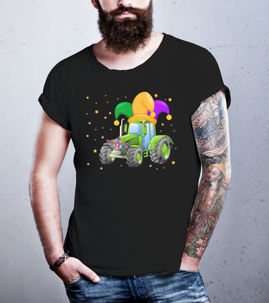 Mardi Gras Tractor With Jester Hat And Mask T-Shirt
