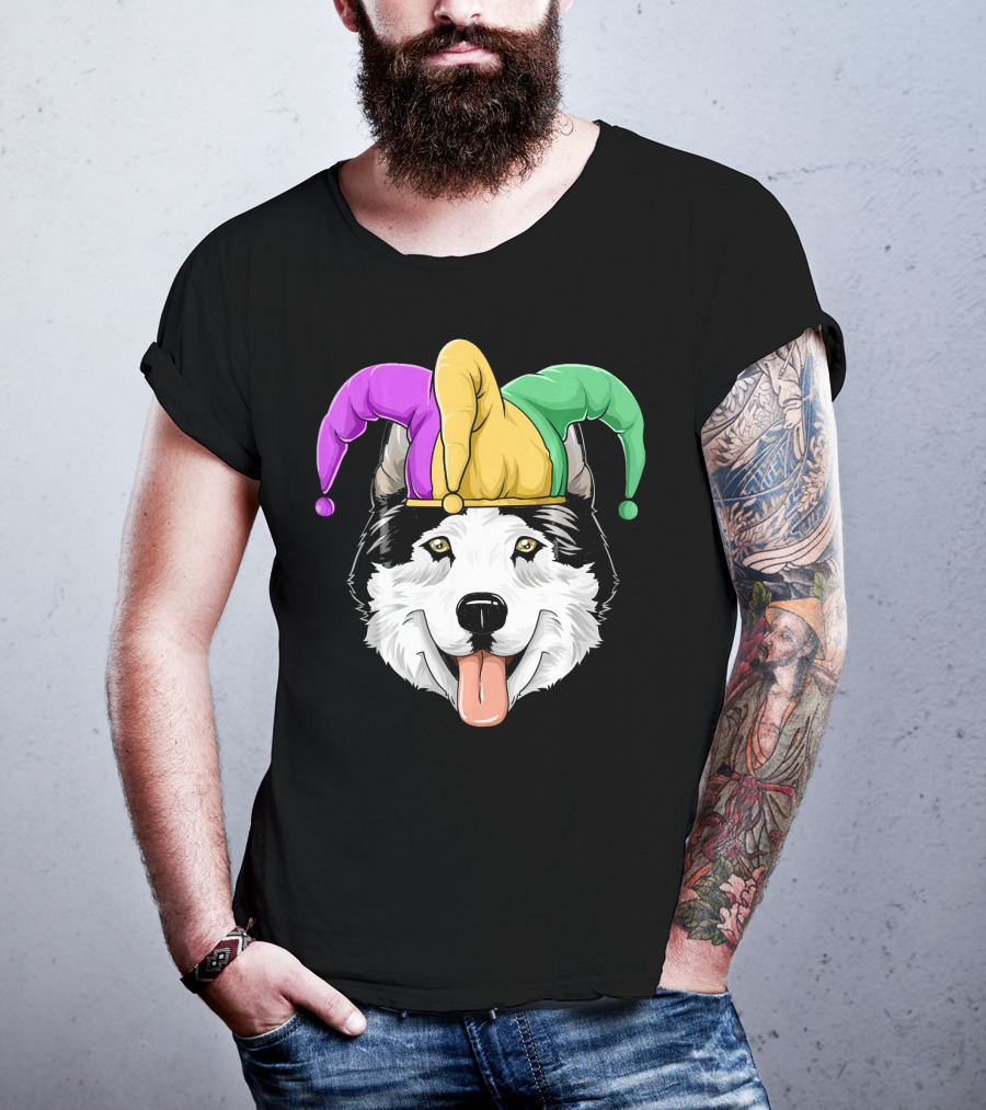 Mardi Gras Husky With Carnival Jester Hat T-Shirt