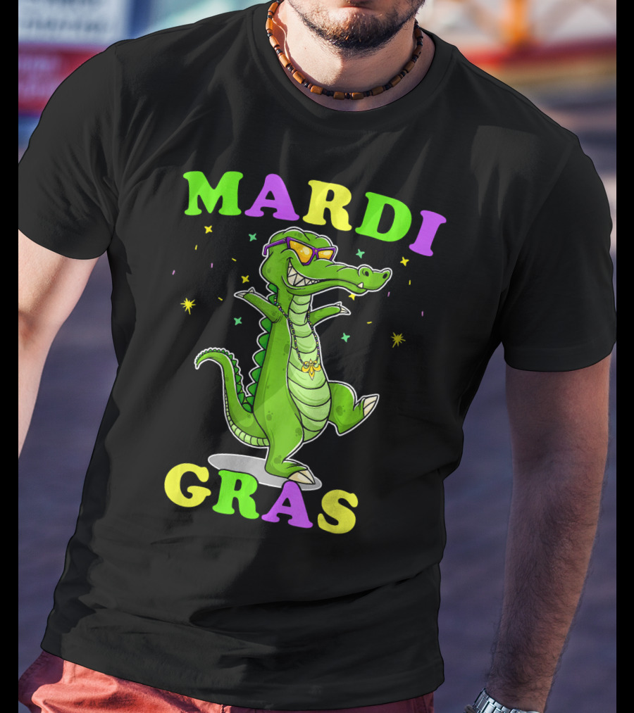 Mardi Gras Alligator Party With Sunglasses And Beads T-Shirt