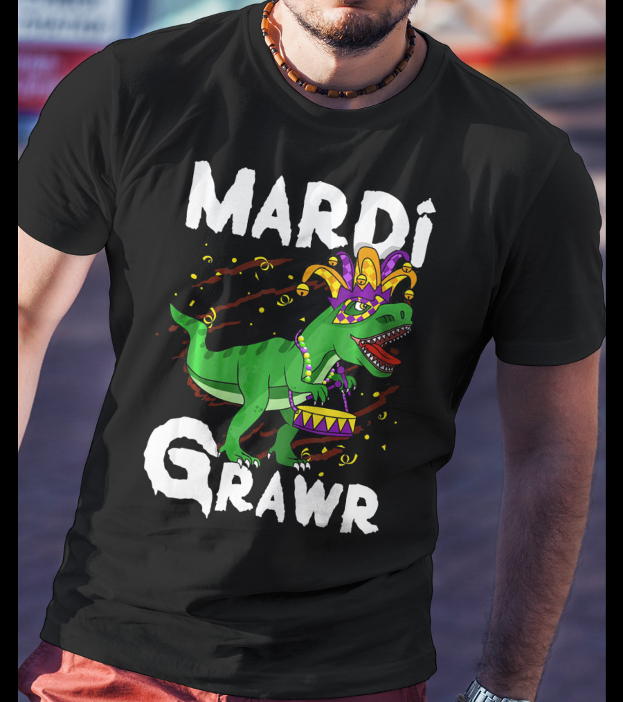 Mardi Grawr Rex Dinos Funny Mardi Gras T-Rex Jester Hat T-Shirt