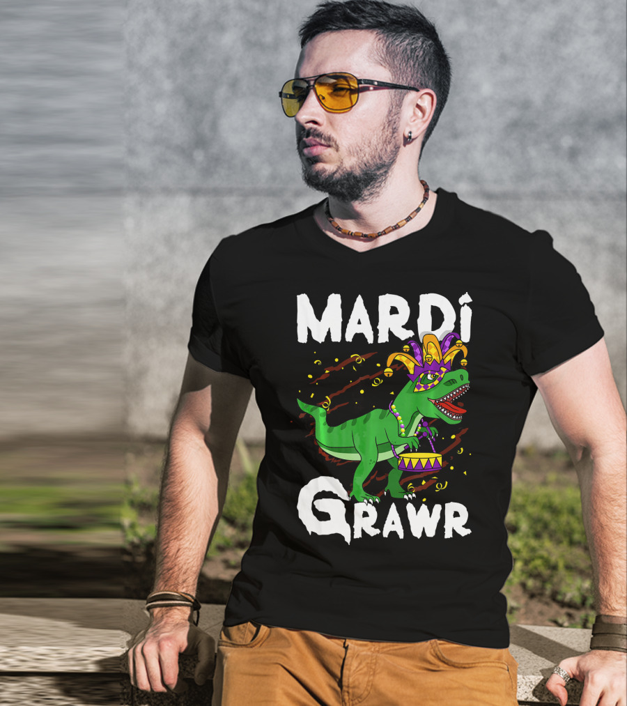 Mardi Grawr Rex Dinos Funny Mardi Gras T-Rex Jester Hat T-Shirt