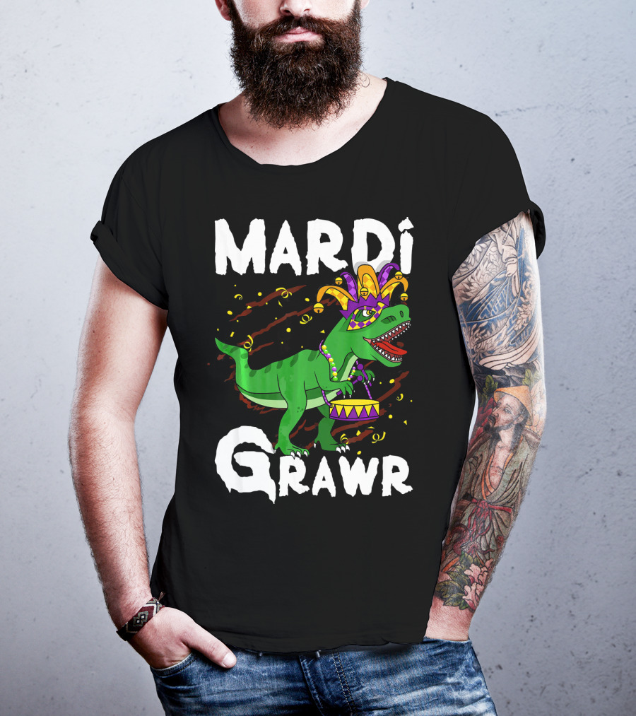 Mardi Grawr Rex Dinos Funny Mardi Gras T-Rex Jester Hat T-Shirt