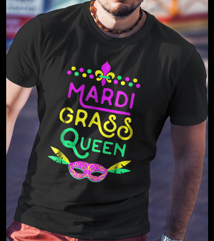Mardi Gras Queen Mask Costume Party Funny Fleur-de-Lis T-Shirt