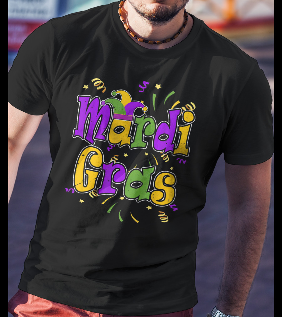 Mardi Gras Colorful Celebration Letters And Decorations T-Shirt