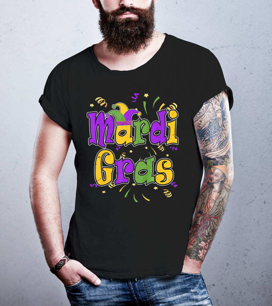 Mardi Gras Colorful Celebration Letters And Decorations T-Shirt