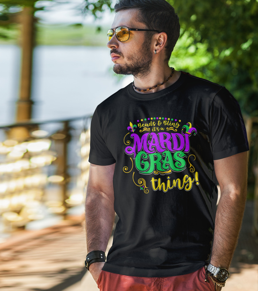 Beads Bling It's A Mardi Gras Thing Fleur-De-Lis Colorful T-Shirt