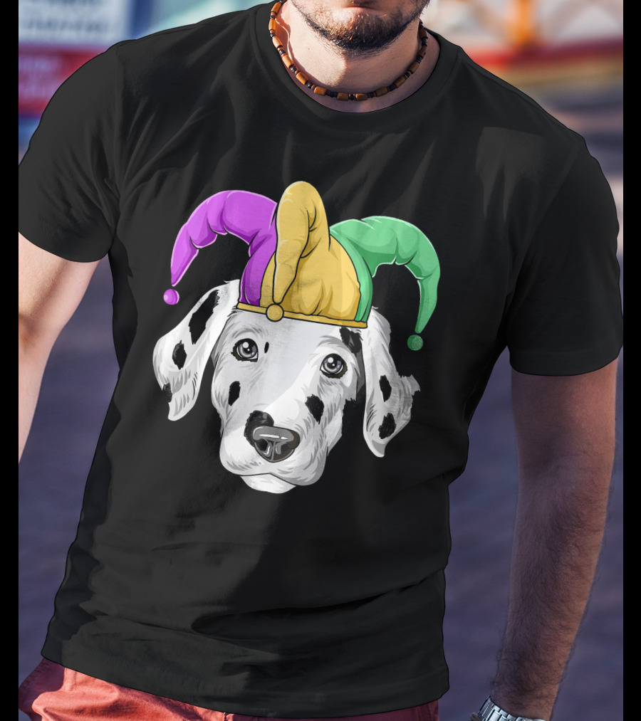 Mardi Gras Dalmatian Jester Hat Carnival Costume T-Shirt